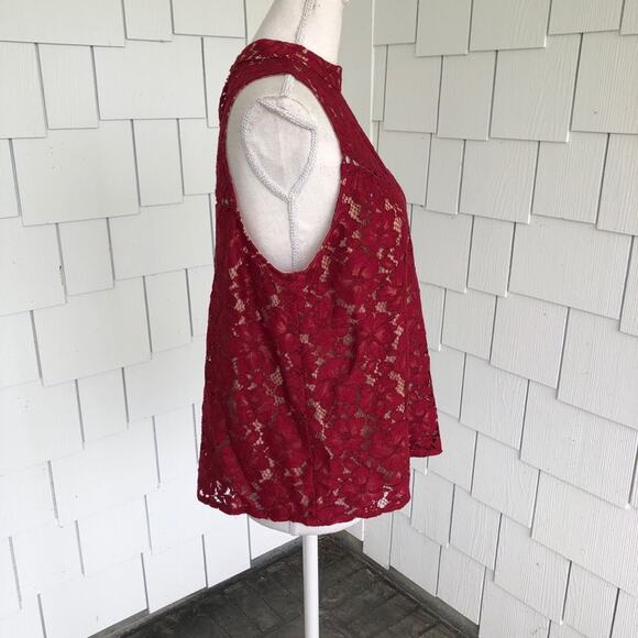 WAYF Women's Garnet Lace Overlay Sleeveless High Neck Portrait Blouse sz M - Picture 4 of 6